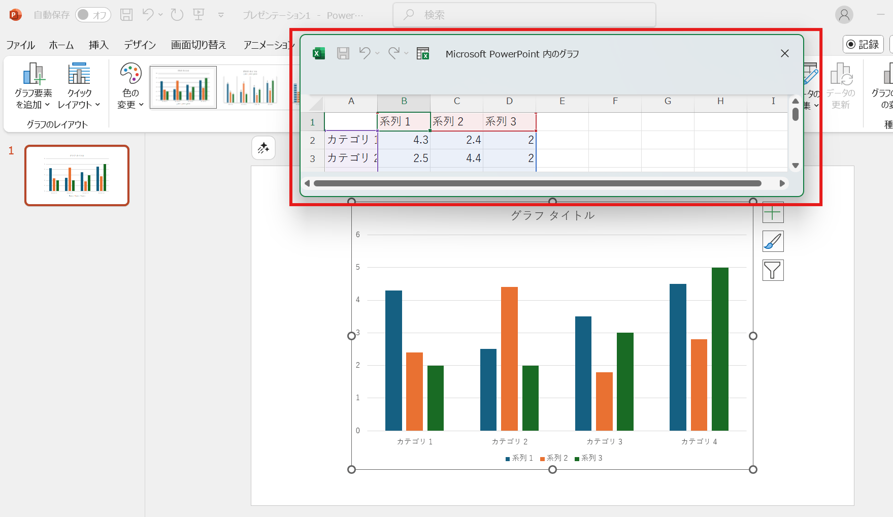 グラフと同時に表示される小ウィンドウ